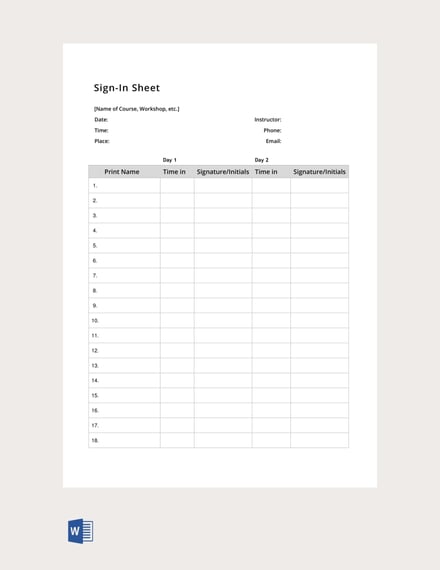 free sign in sheet