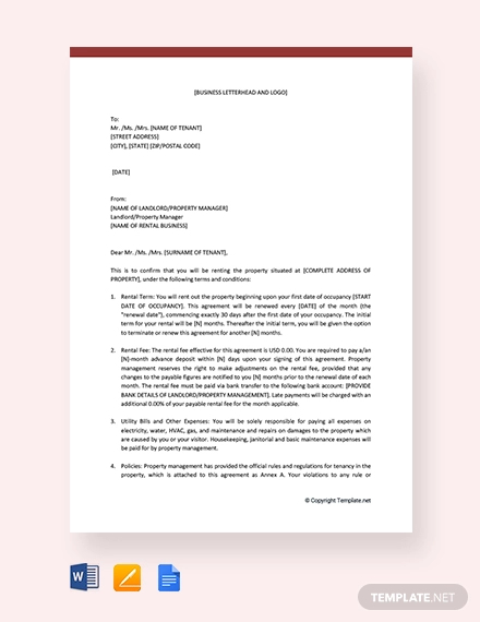 16 rental agreement letter templates word apple pages