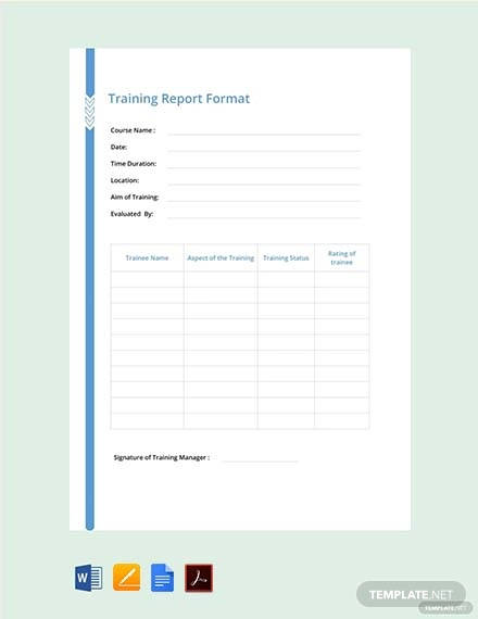 free training report format