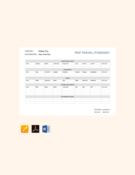 free travel itinerary template