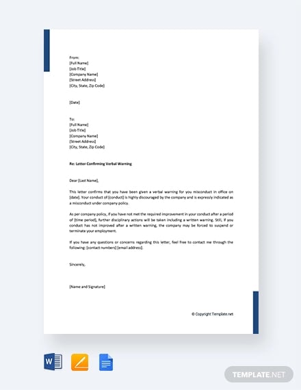 14 Verbal Warning Follow Up Letter Templates Free Samples Examples