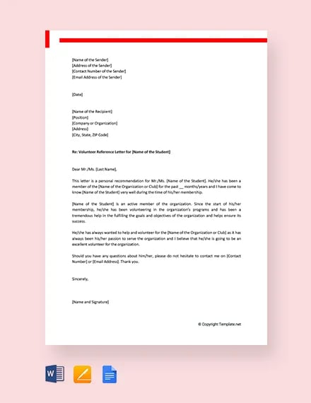 Volunteer Letter Of Recommendation Template from images.template.net