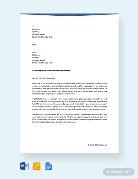 10+ Performance Warning Letter Template - 7+ Free Word, PDF Format ...