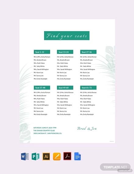 free wedding reception seating chart template