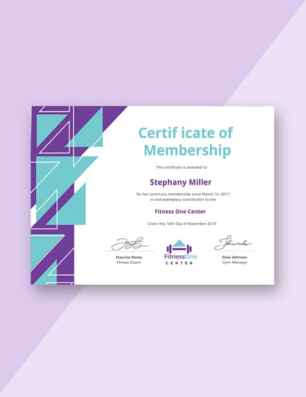 gym membership certificate