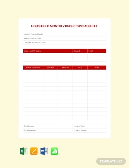 household monthly budget spreadsheet template