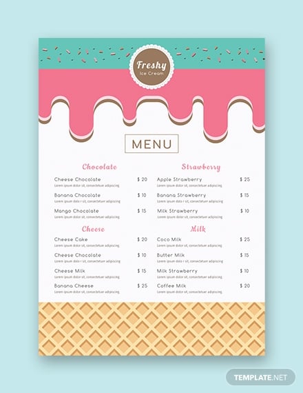 ice cream shop menu template
