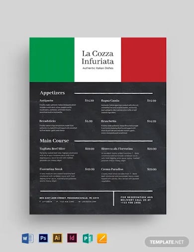 italian menu restaurant flyer template
