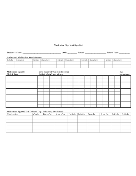 medication sign in sign out sheet