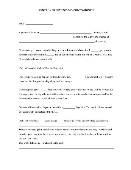 month to month rental agreement sample