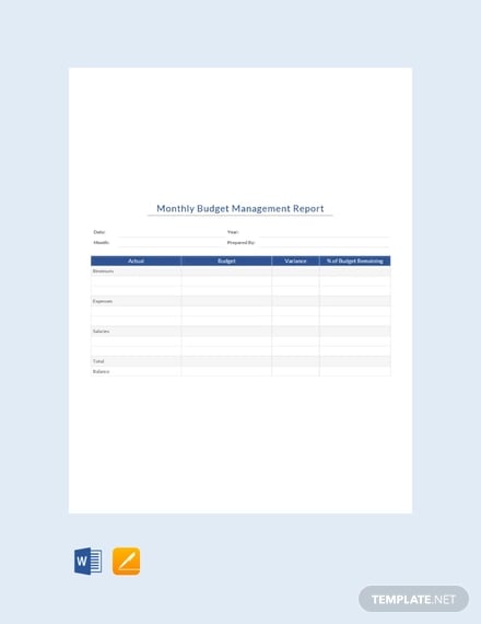 monthly budget management report template