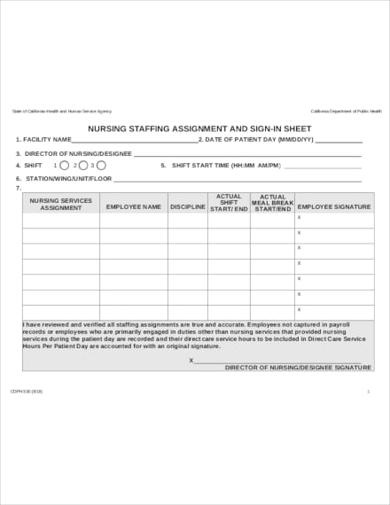nursing staffing assignment and sign in sheet