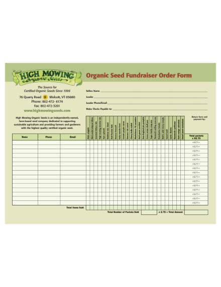 organic seed fundraiser order form