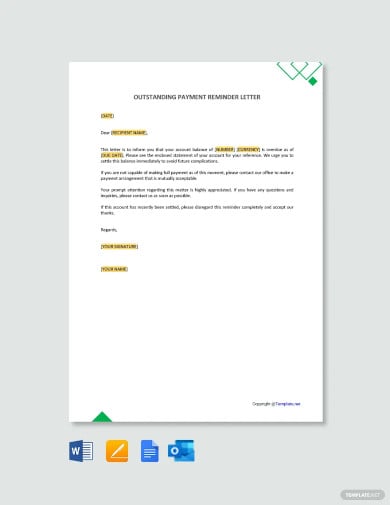 outstanding payment reminder letter templates