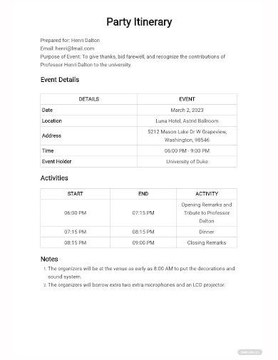 party-itinerary-template