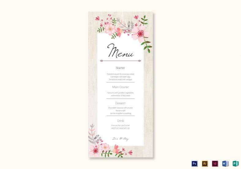 pink floral wedding menu card template 788x