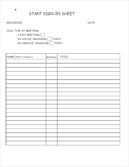 10+ Staff Sign In Sheet Templates