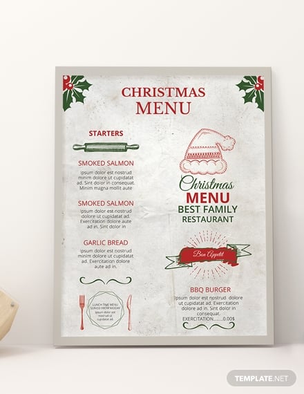 restaurant christmas menu template