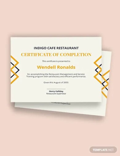 restaurant experience certificate template