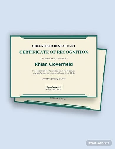 restaurant work experience certificate template