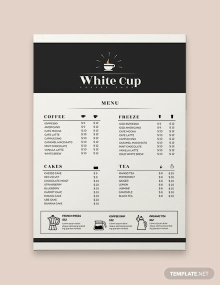 resto coffee menu template