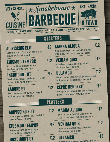 rustic smokehouse bbq menu example