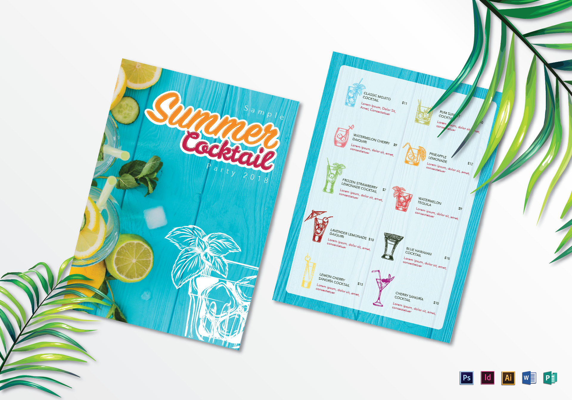 rustic summer cocktail menu layout