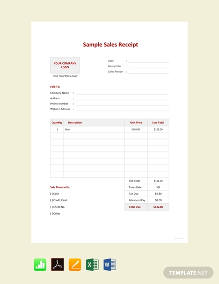 sample sales receipt template