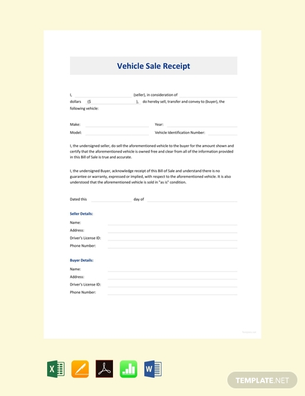 sample vehicle sale receipt template