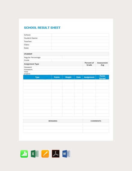 school result grade sheet