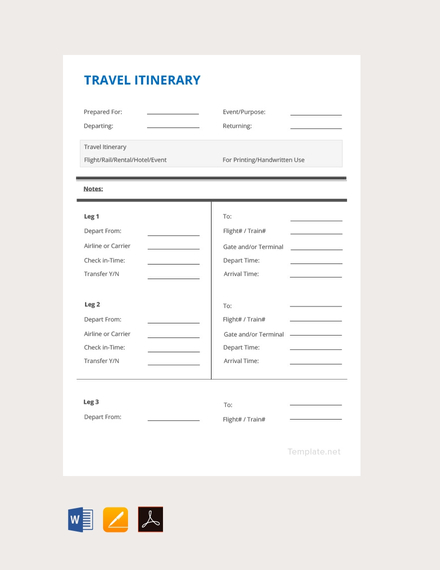 simple travel itinerary template