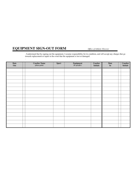 sports equipment sign out sheet