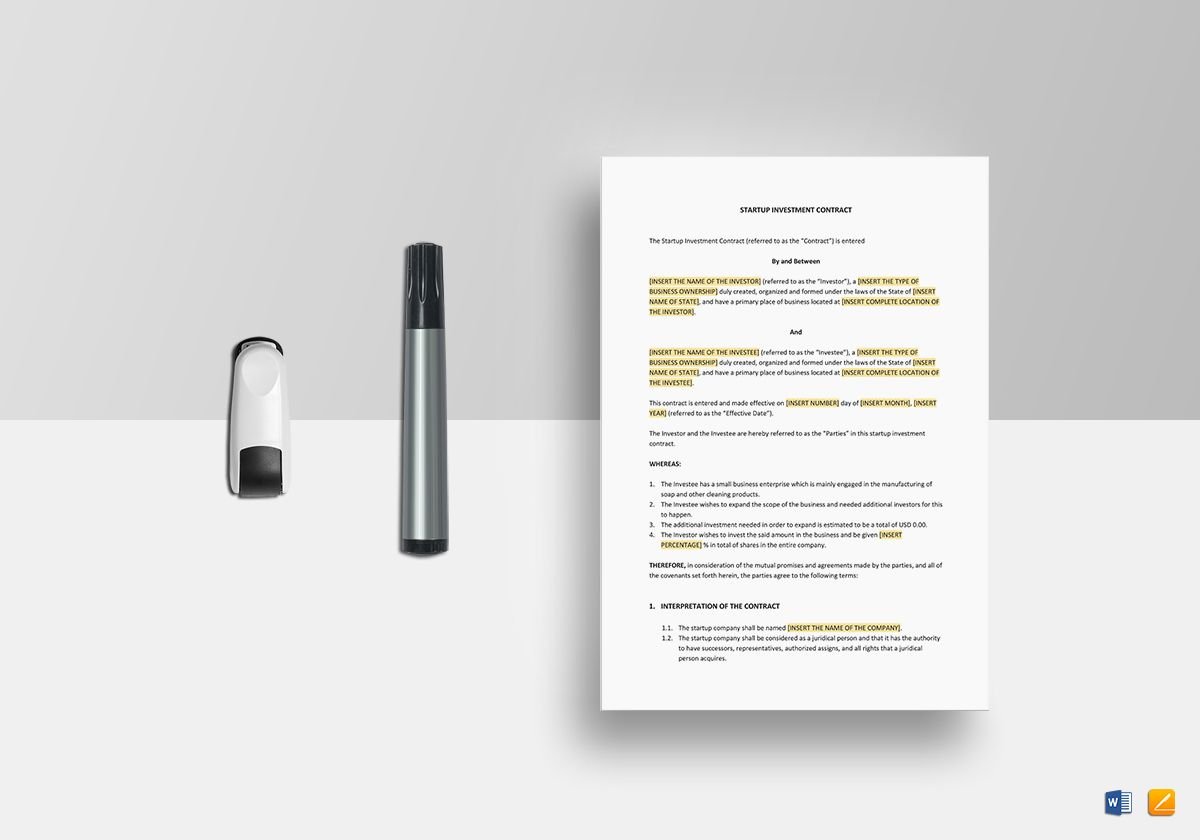 startup investment contract template