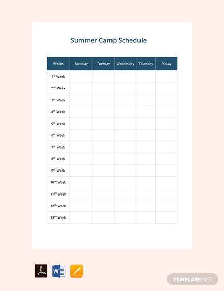 summer camp schedule template