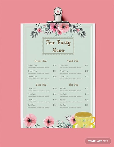 tea party menu template