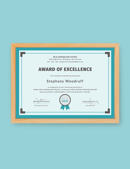 training excellence award certificate