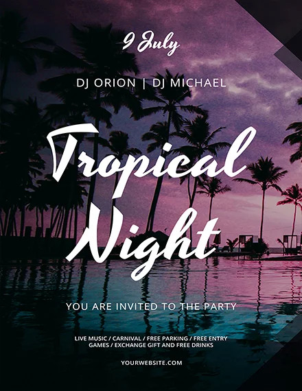tropical summer night party flyer