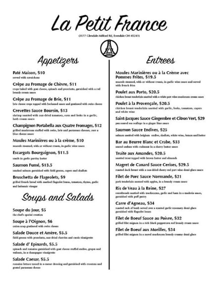 typographic french food menu format