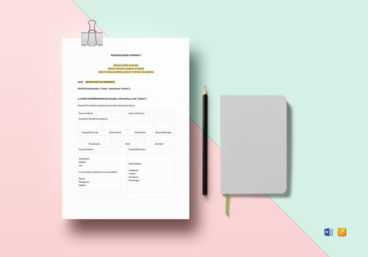 wedding band contract template