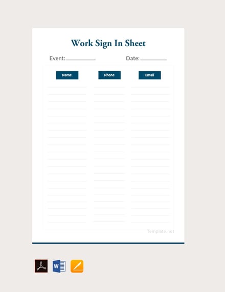 work sign in sheet