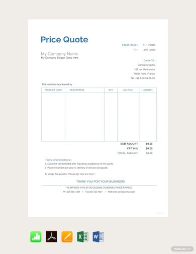 blank price quotation template