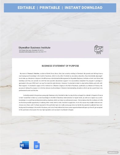 business statement of purpose template