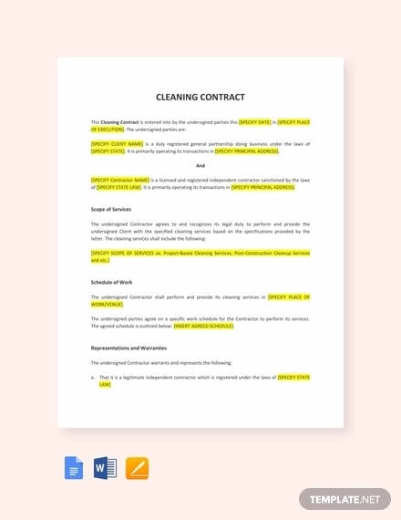cleaning contract template