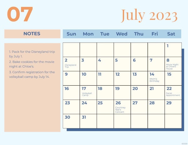 colorful july 2023 calendar