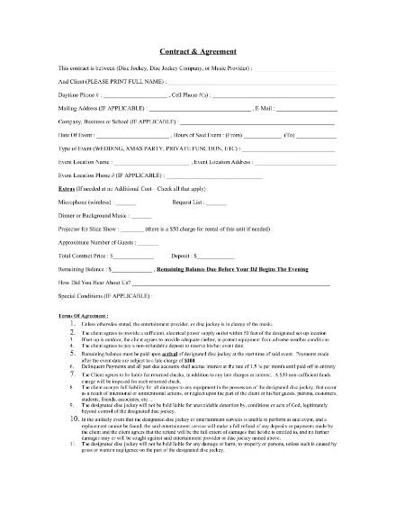 6+ DJ Booking Contract Templates - Word, Apple Pages, Google Docs