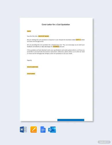 cover letter for a cost quotation template