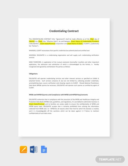 credentialing contract template