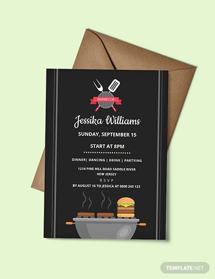 flat barbecue party invitation design