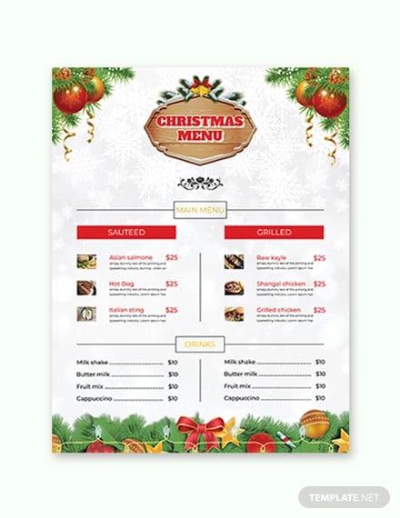 free christmas brochure menu card template