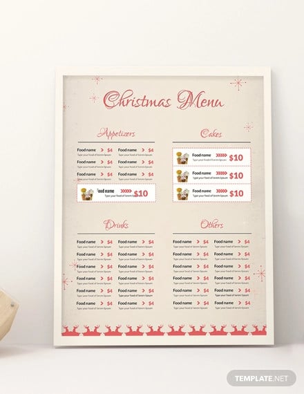 free christmas menu card template